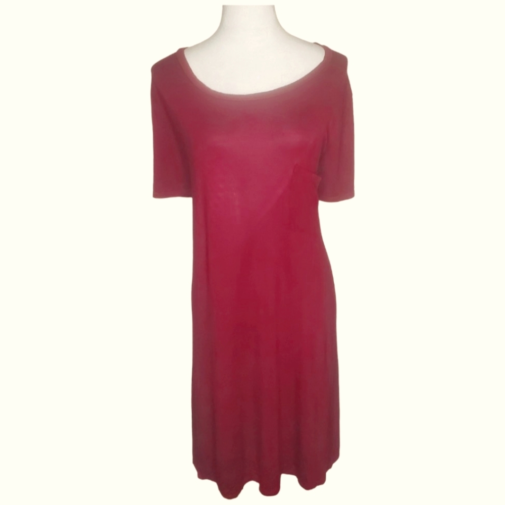 🦋Try!This Plus Size Cranberry Red Pocket Tee Dress